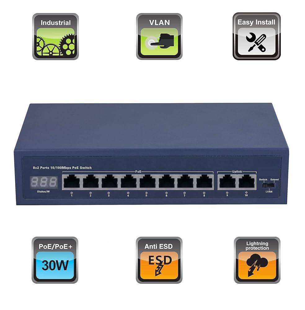 Amazon | Huacomm 8 ポート PoE + スイッチ フル PoE ポート